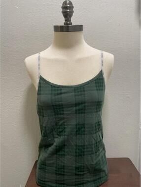 Y2k Calvin Klein Green Plaid Sleepwear Tank Top M